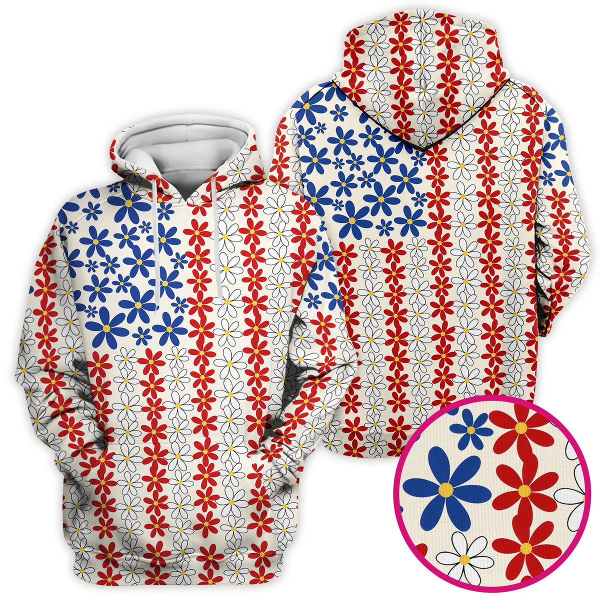 Retro Red Blue Daisy Nurse Scrub Top