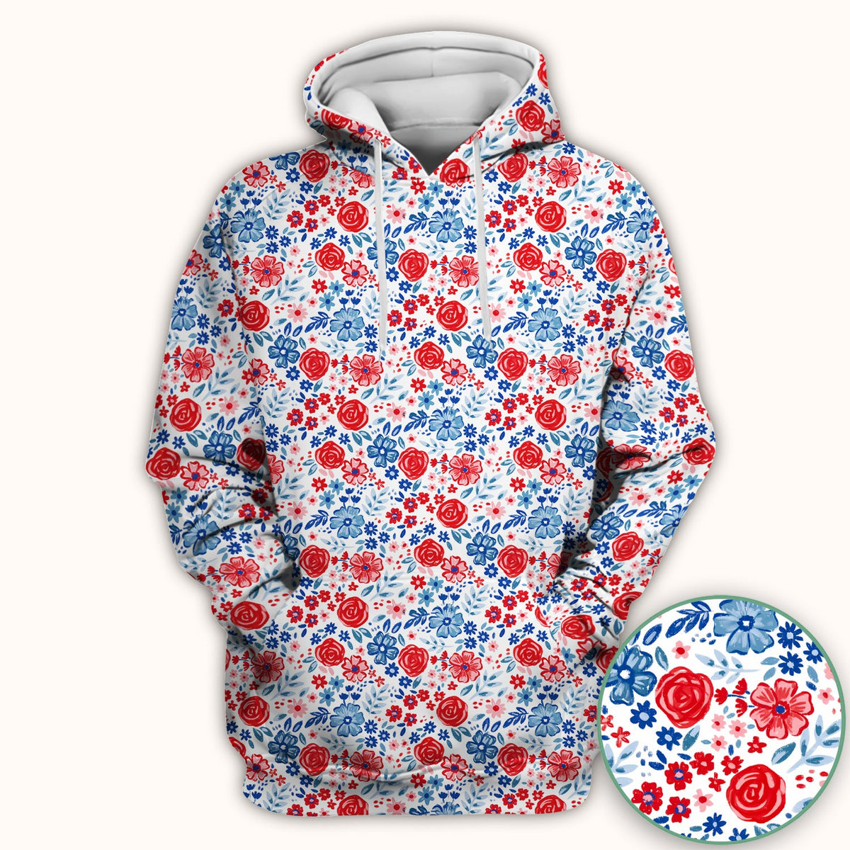Red Blue Floral Garden Blossom Nurse Scrub Top