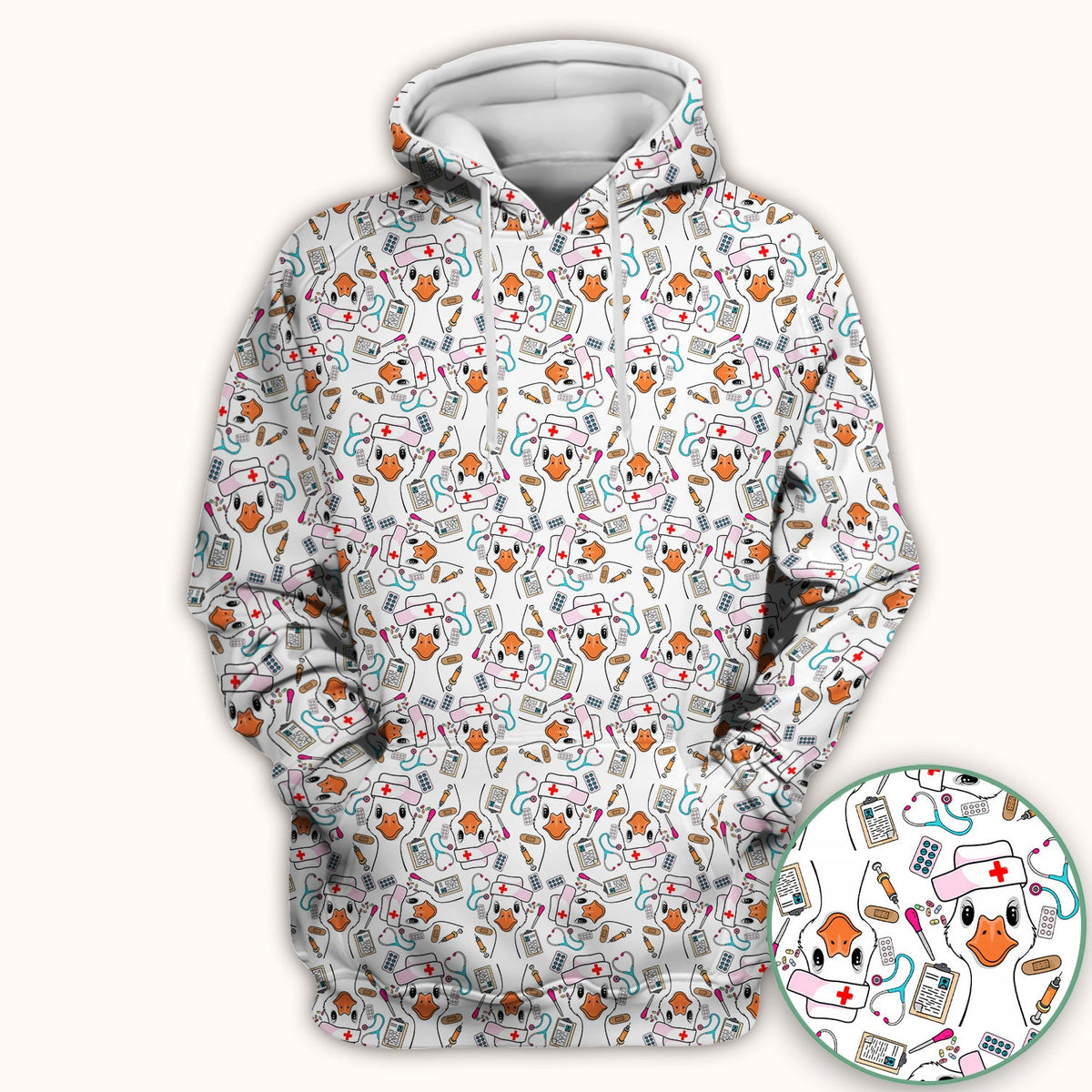 Duck Wearing Hat With Medical Tools Nurse Scrub Top