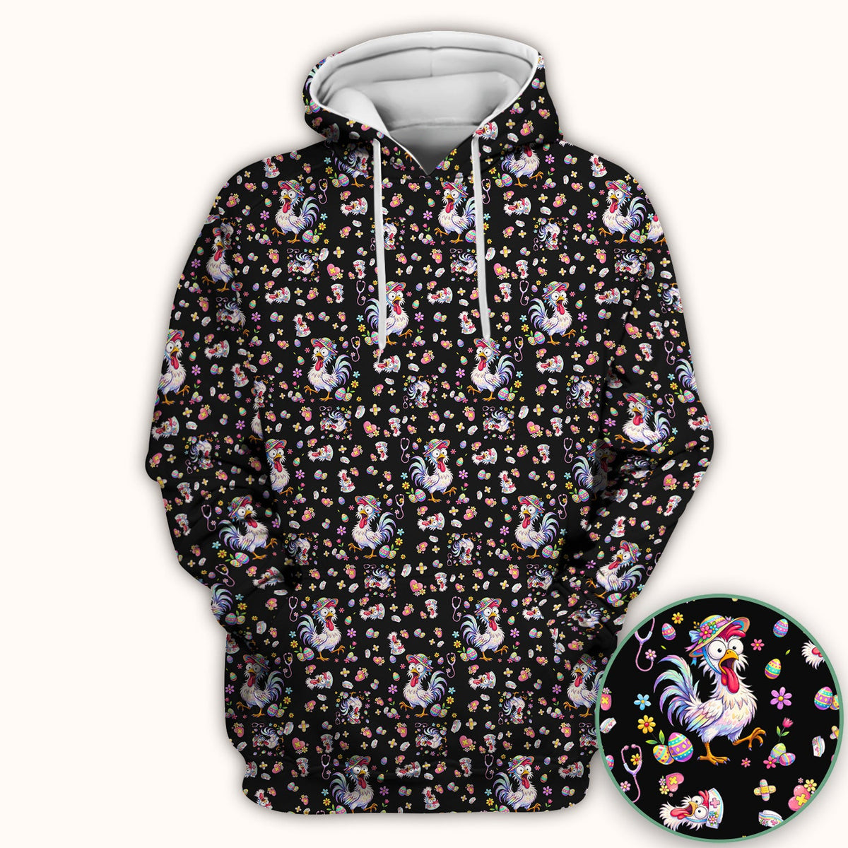 Funny Easter Nurse Chicken Pattern Scrub Top, Comfortable Scrubs for Nurses