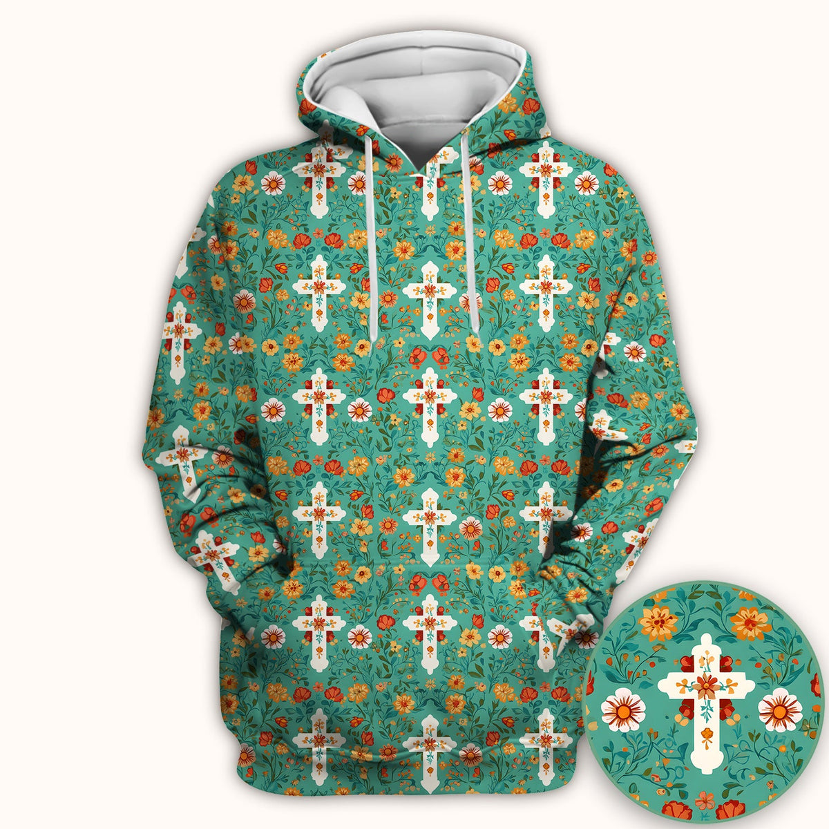Christian Faith Floral Cross Nurse Scrub Top