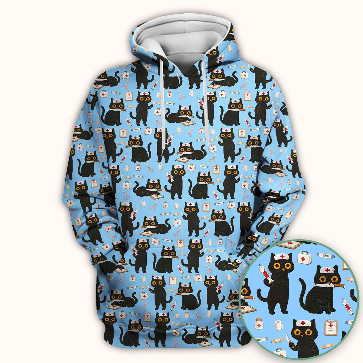 Cute Black Cat Nurse Scrub Top