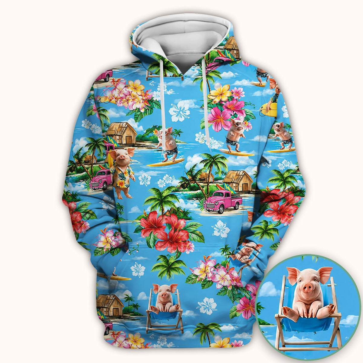 Tropical Surfing Pig Beach Nurse Scrub Top