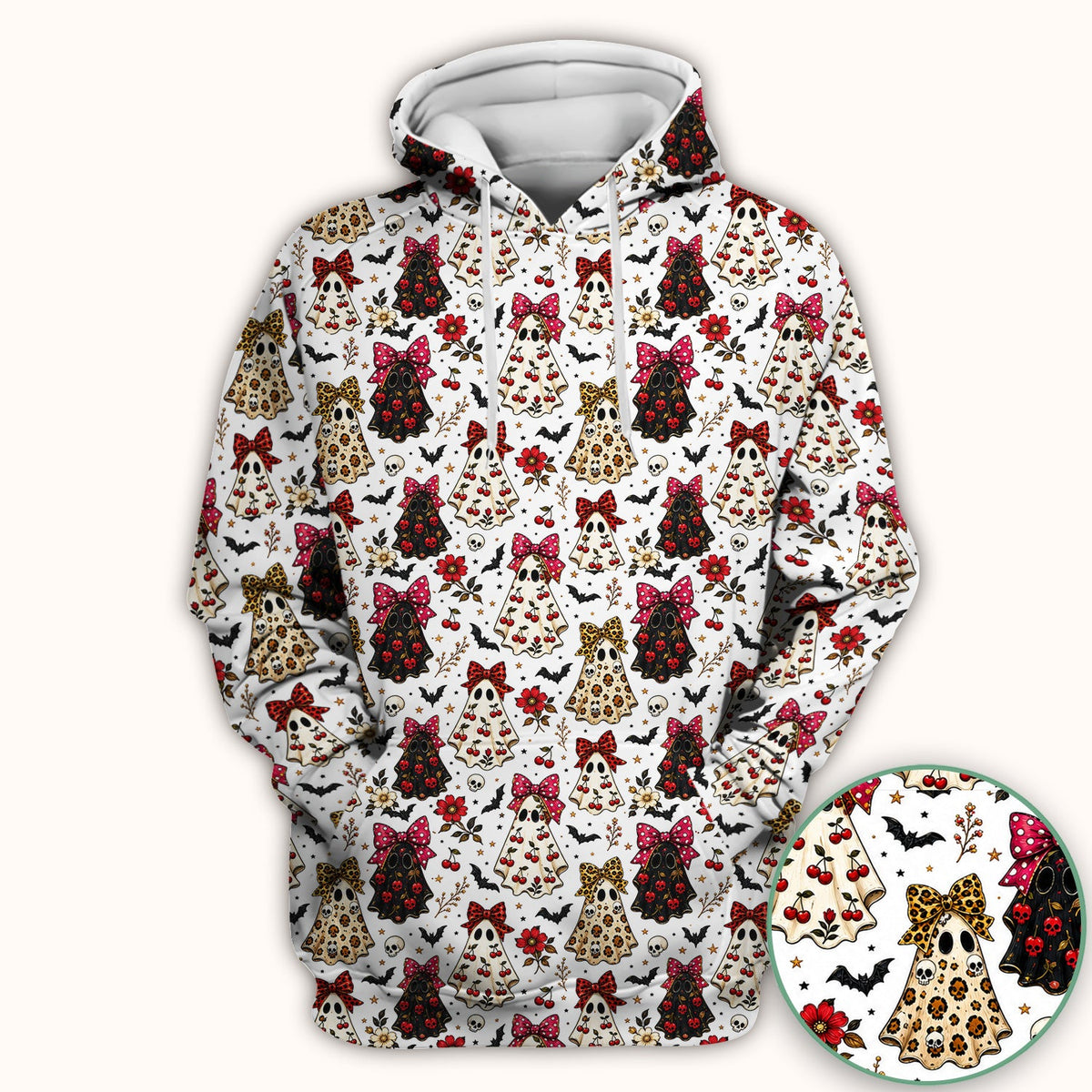 Spooky Ghost Pattern Nurse Scrub Top