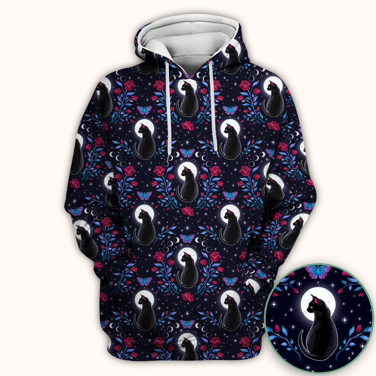 Black Cat Moon Rose Nurse Scrub Top