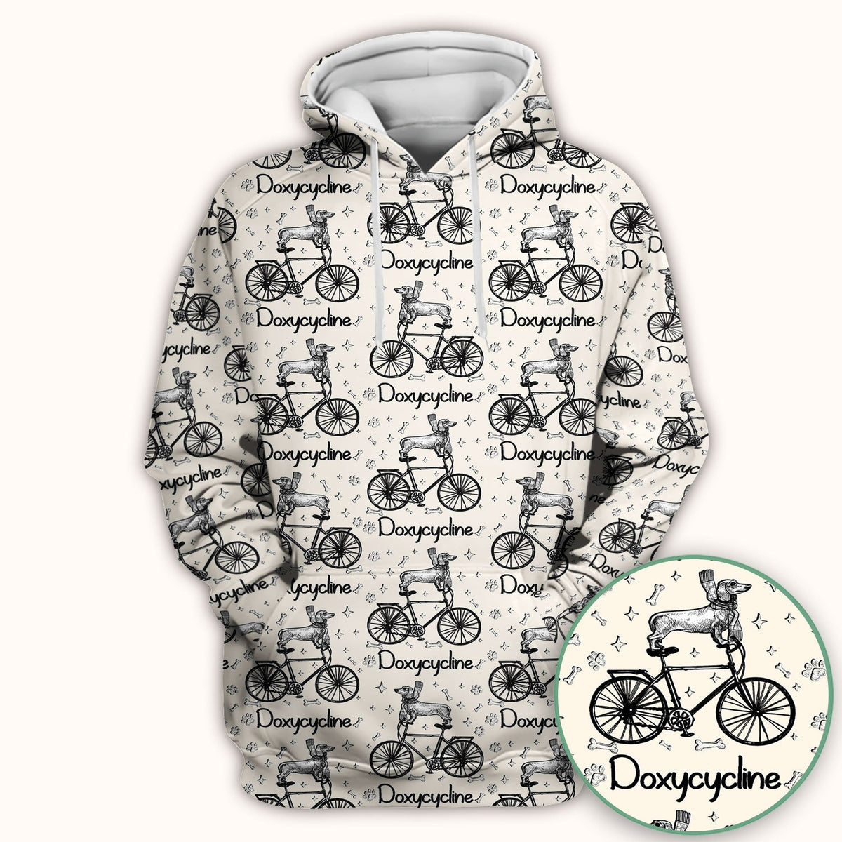 Funny Doxycycline Dog Bicycle Print Scrub Top, Comfortable Scrubs for Nurses
