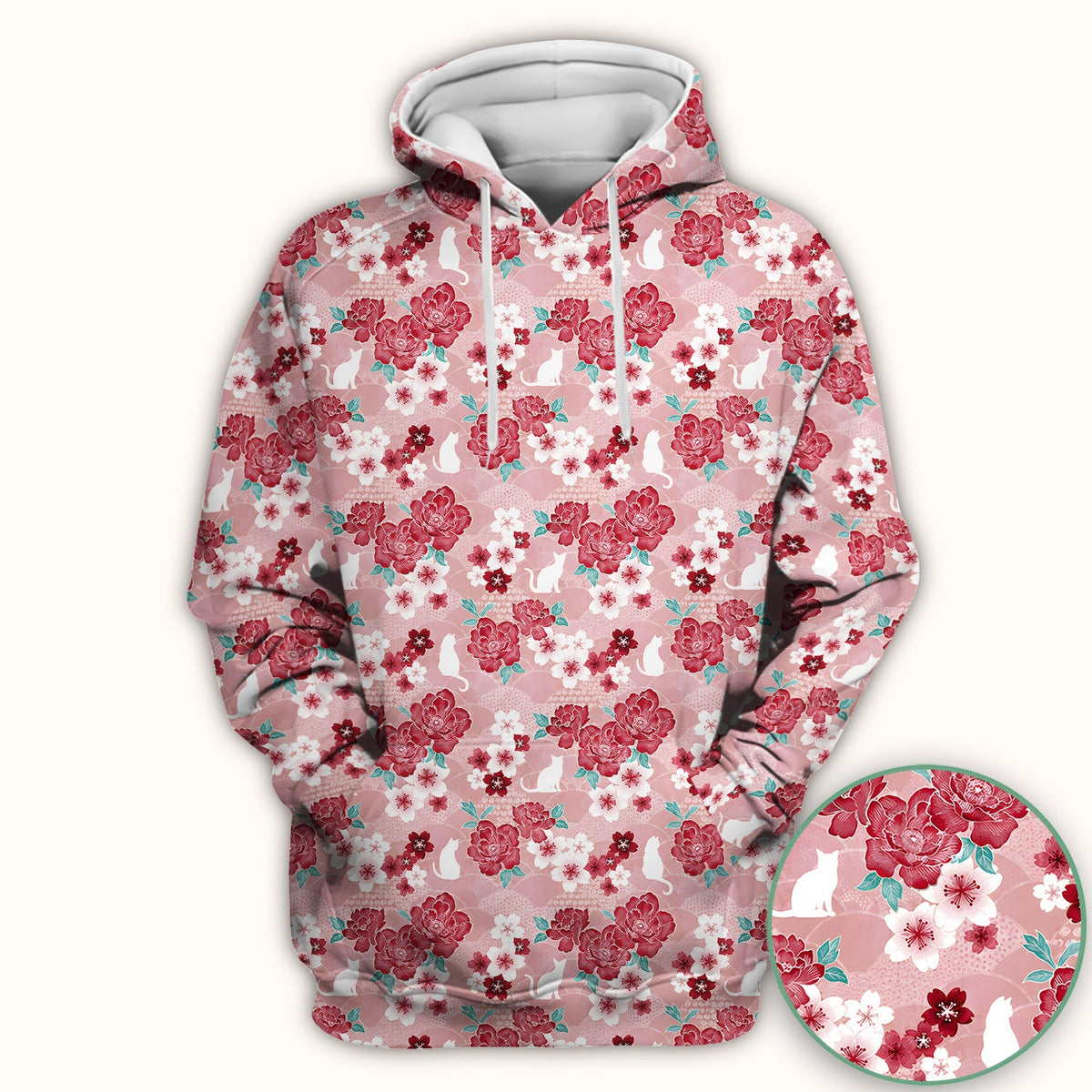Floral White Cat Nurse Scrub Top