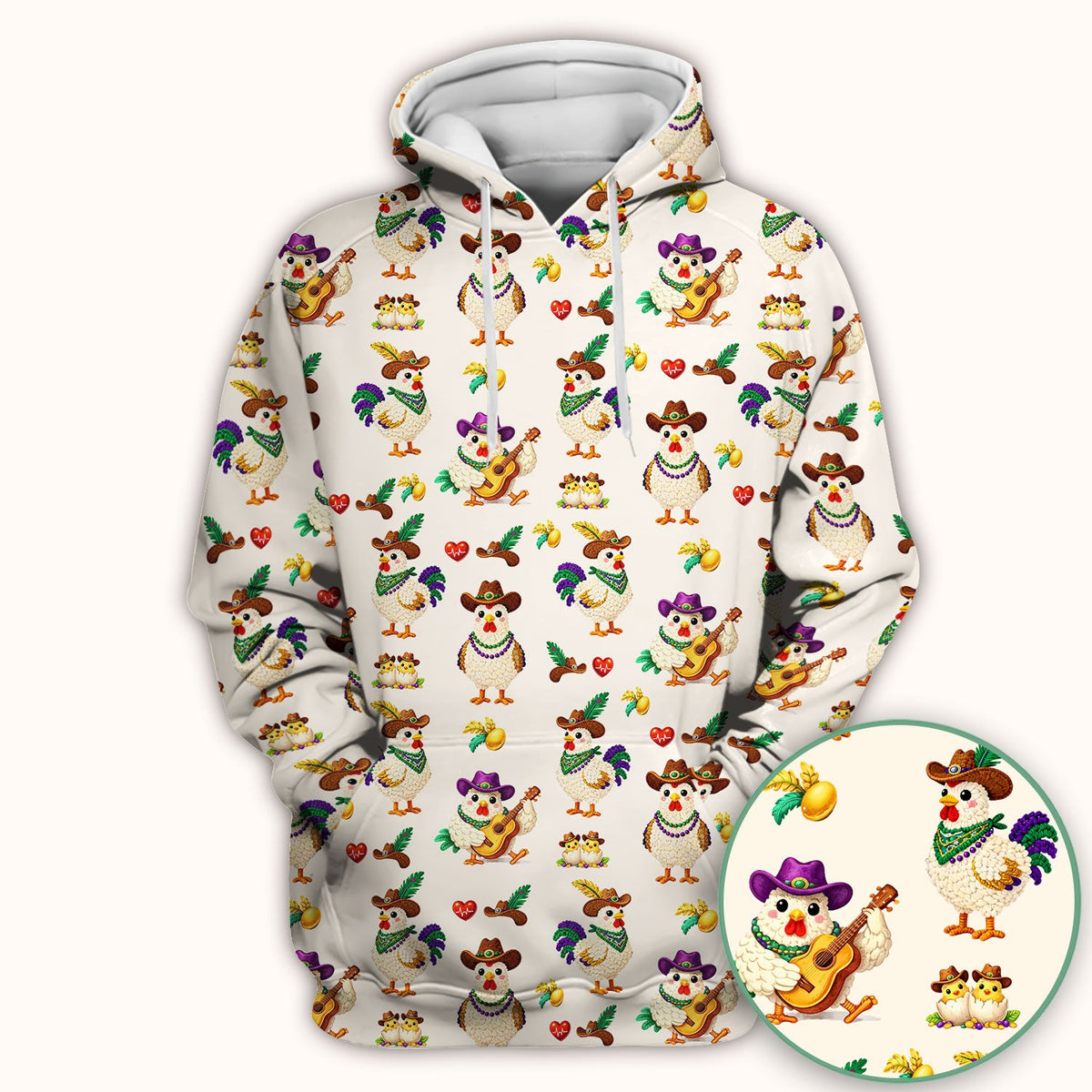 Mardi Gras Rooster Cowboy Nurse Scrub Top