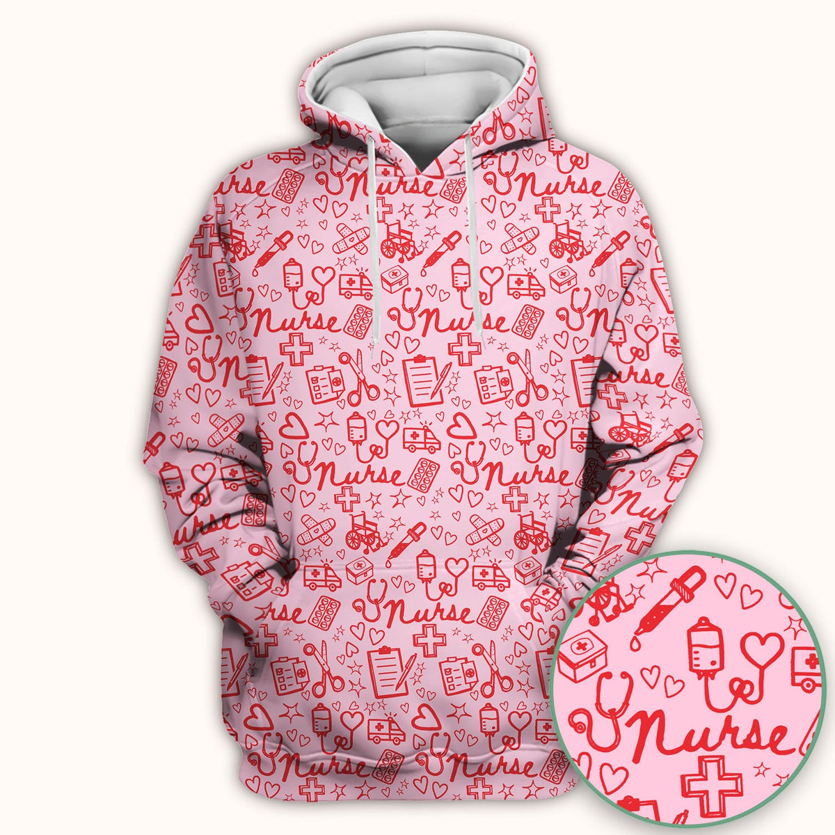 Cute Nurse Heart Medical Pattern Scrub Top, Comfortable Scrubs for Nurses