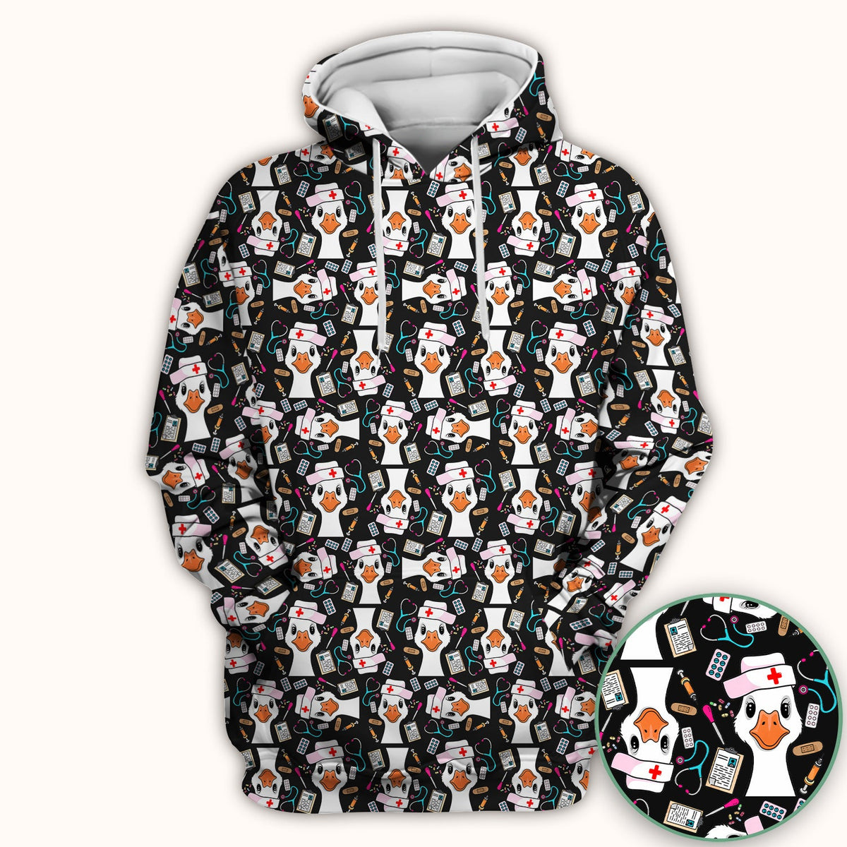 Duck Wearing Hat With Medical Tools Nurse Scrub Top