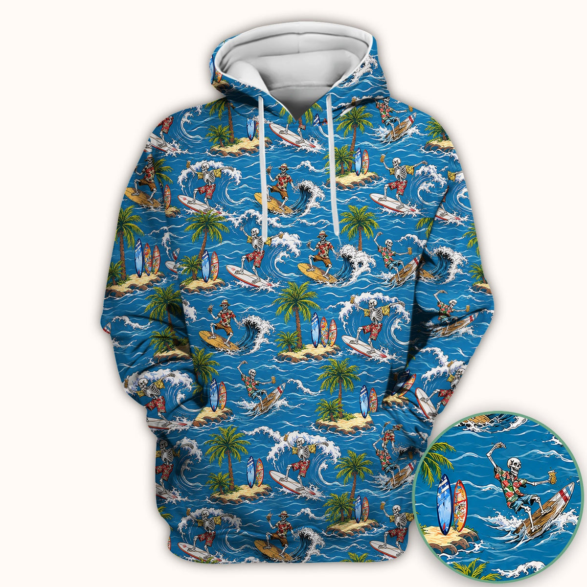 Spooky Tropical Skeleton Surfer Nurse Scrub Top