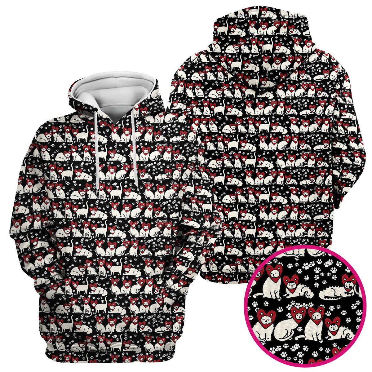 Cute Cat Heart Pattern Scrub Top, Funny Cat Scrub Shirt For Nurses, Breathable Fabrics Nursing Uniform