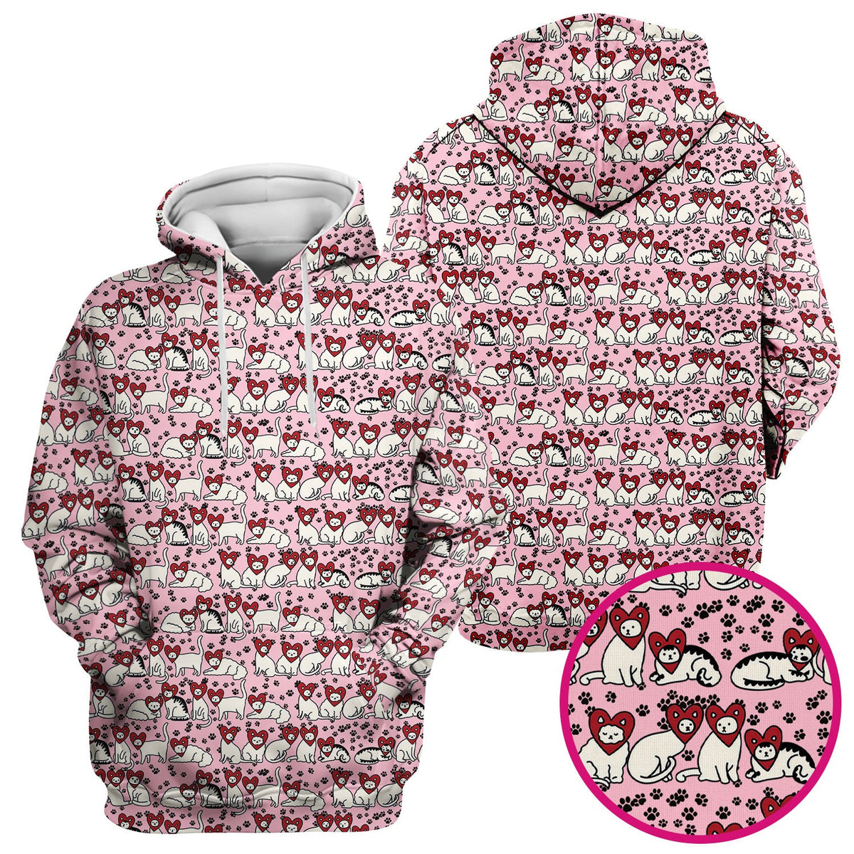 Cute Cat Heart Pattern Scrub Top, Funny Cat Scrub Shirt For Nurses, Breathable Fabrics Nursing Uniform