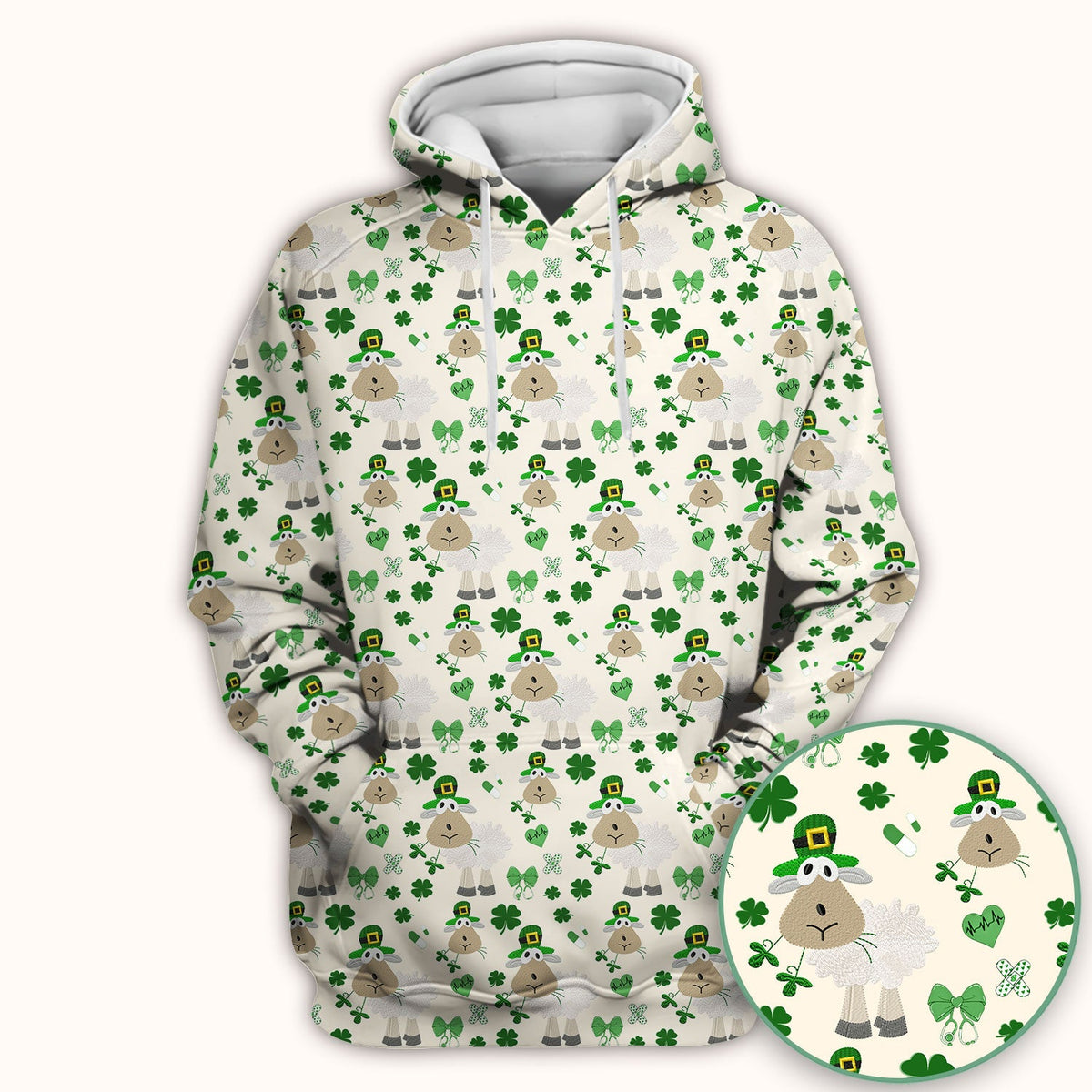 Nurse St. Patrick's Day Scrubs Top, Cute Sheep Shamrock Pattern Nurse Shirt, Breathable Fabrics Nursing Uniform