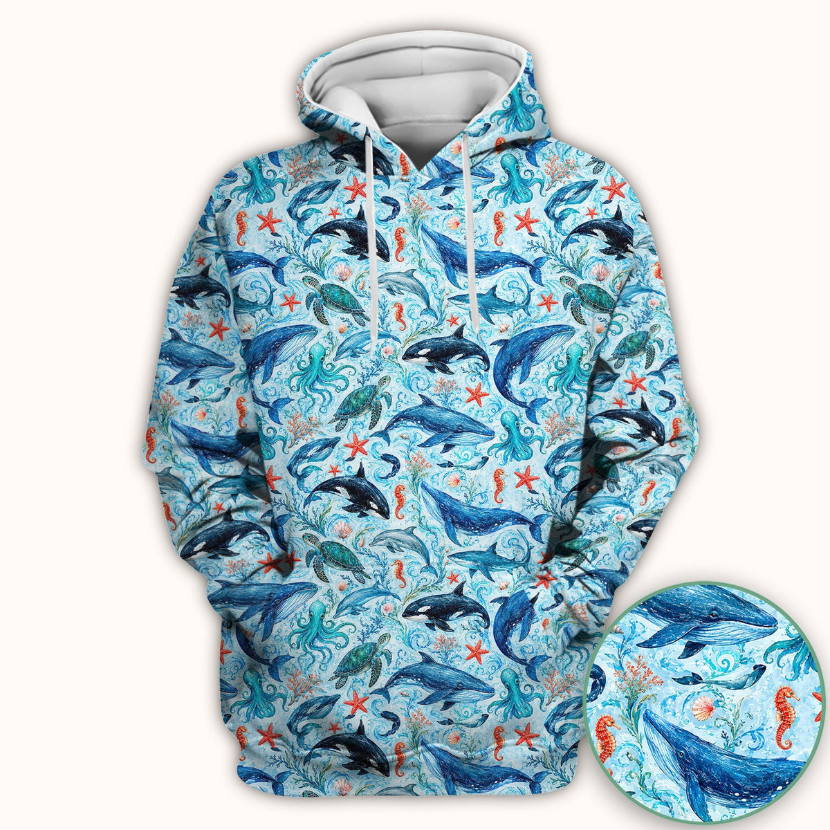 Watercolor Ocean Wildlife Scene Nurse Scrub Top