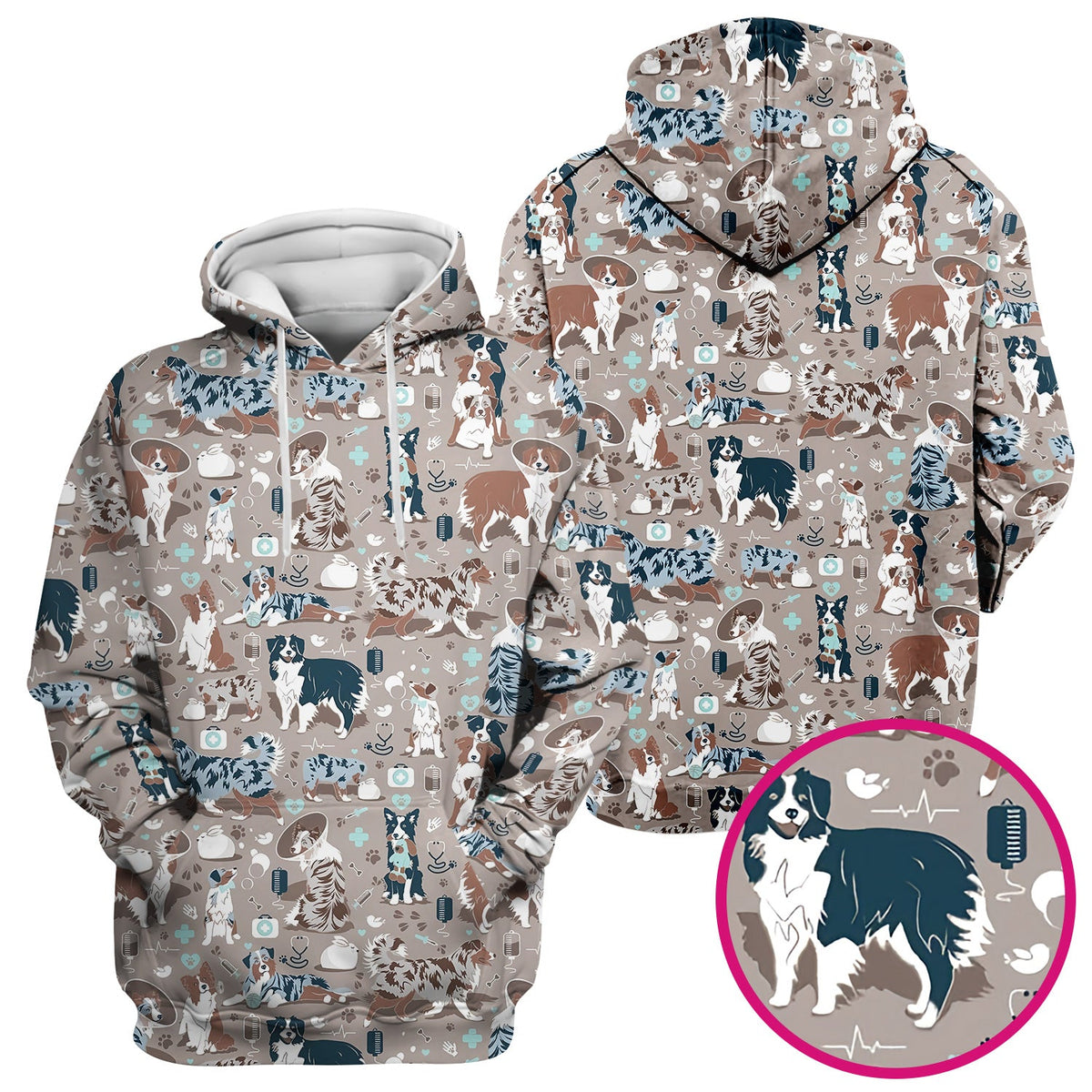 Cute Dog Pattern Veterinary Scrub Top, Breathable Fabrics Nursing Uniform