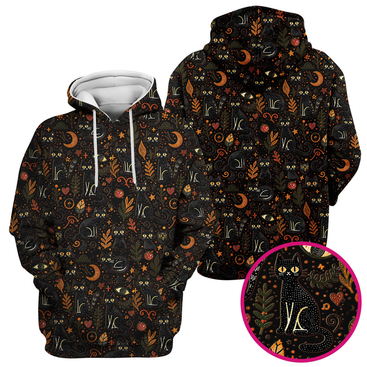 Mystic Black Cat Celestial Doodle Pattern Scrub Top, Comfortable Scrubs for Nurses