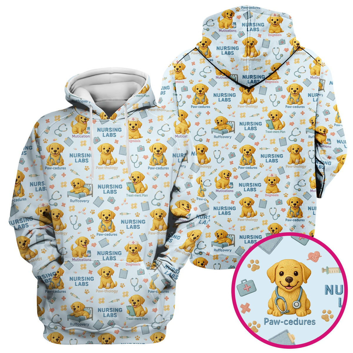 Labrador Nursing Scrub Top, Cute Dog Pattern Nurse Uniform,  Comfortable Scrubs For Nurses