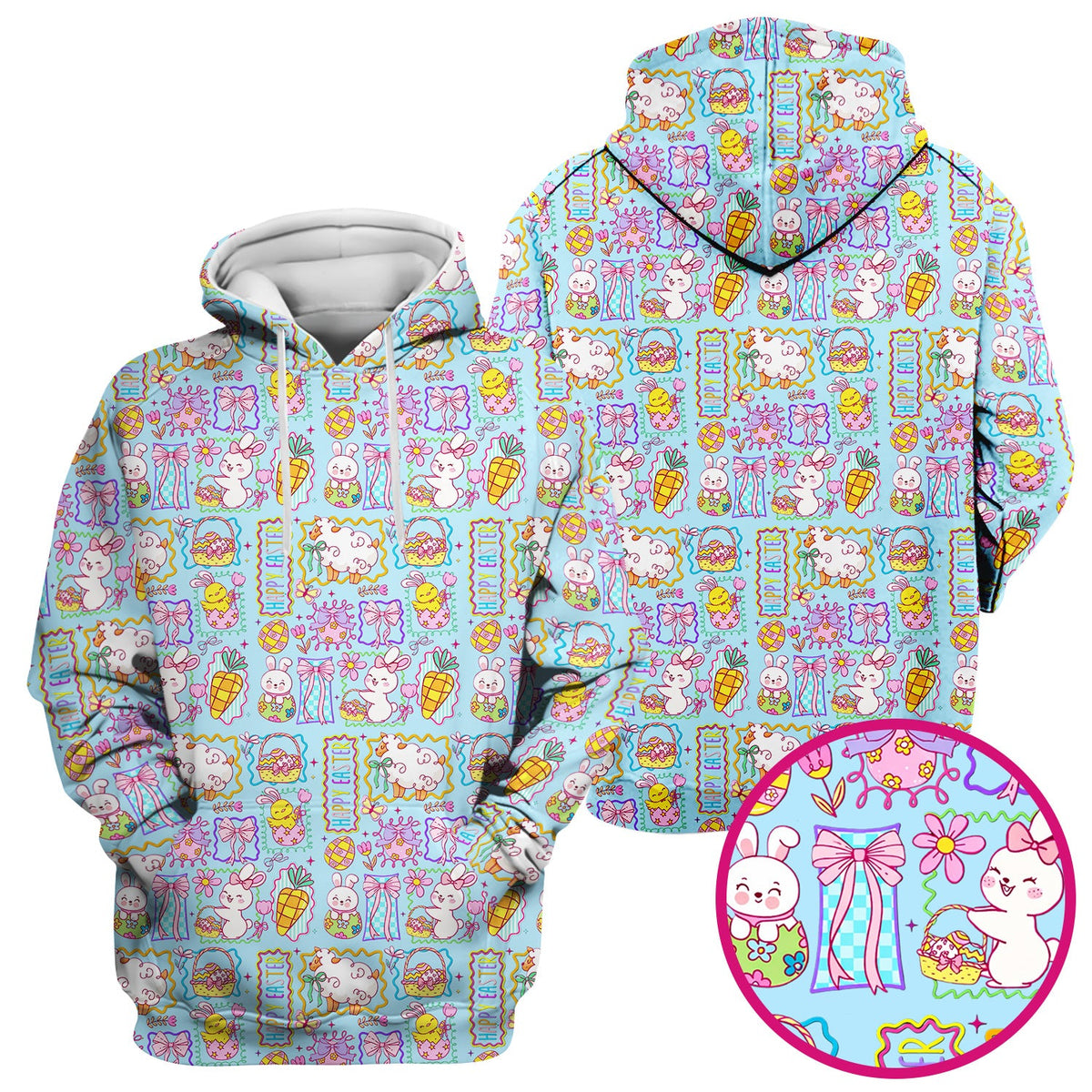 Cute Easter Bunny Egg and Bow Print Scrub Top, Breathable Fabrics Nursing Uniform