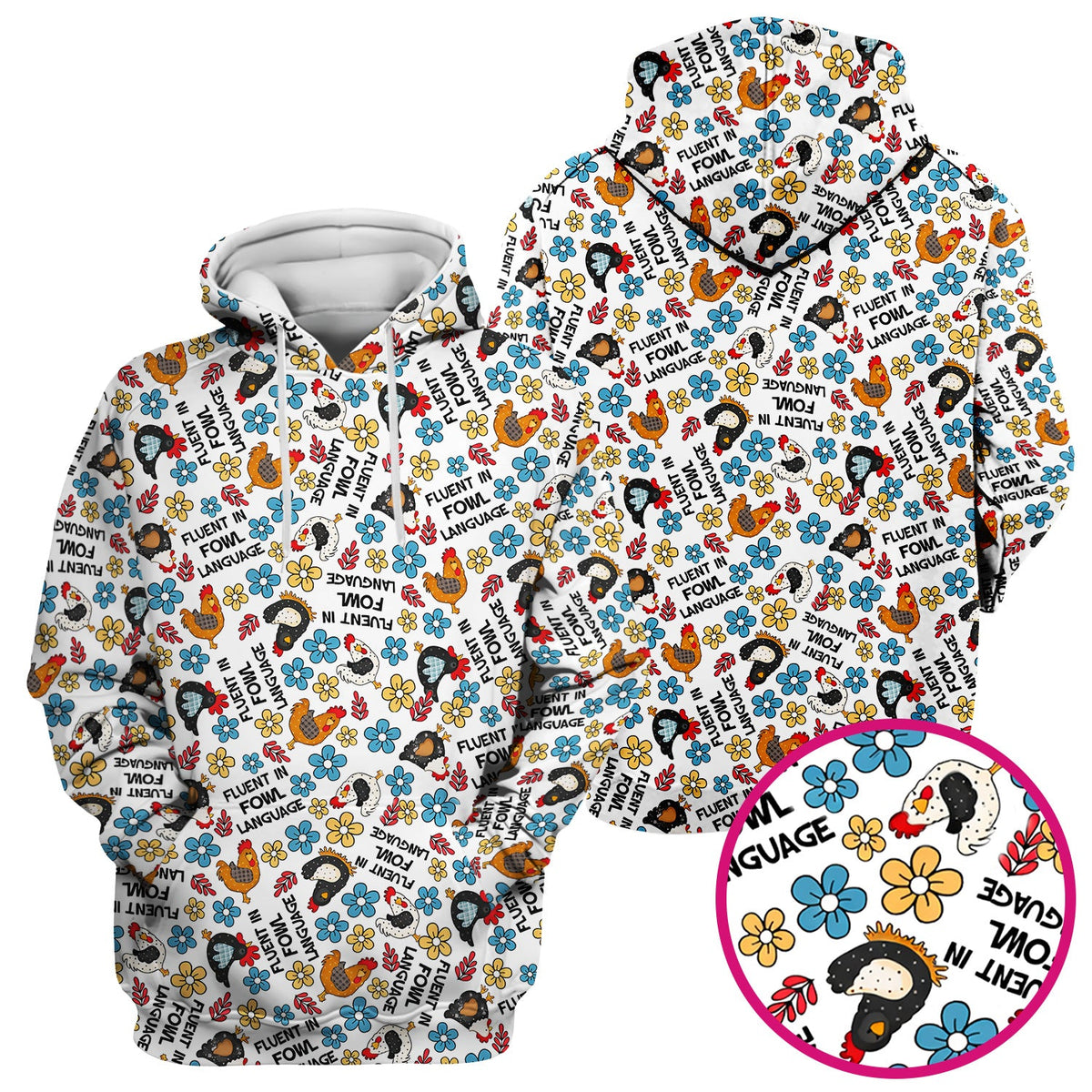 Funny Chicken Fluent in Fowl Language Pattern Scrub Top, Comfortable Scrubs for Nurses