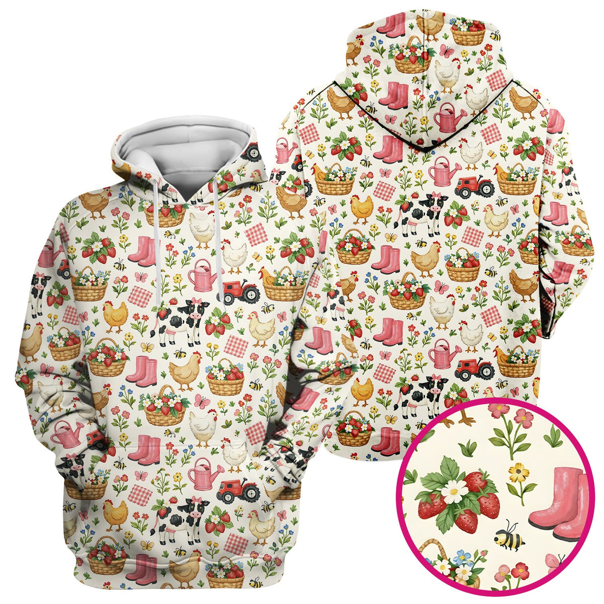 Whimsical Farm Animals Garden Pattern Scrub Top, Comfortable Scrubs for Nurses