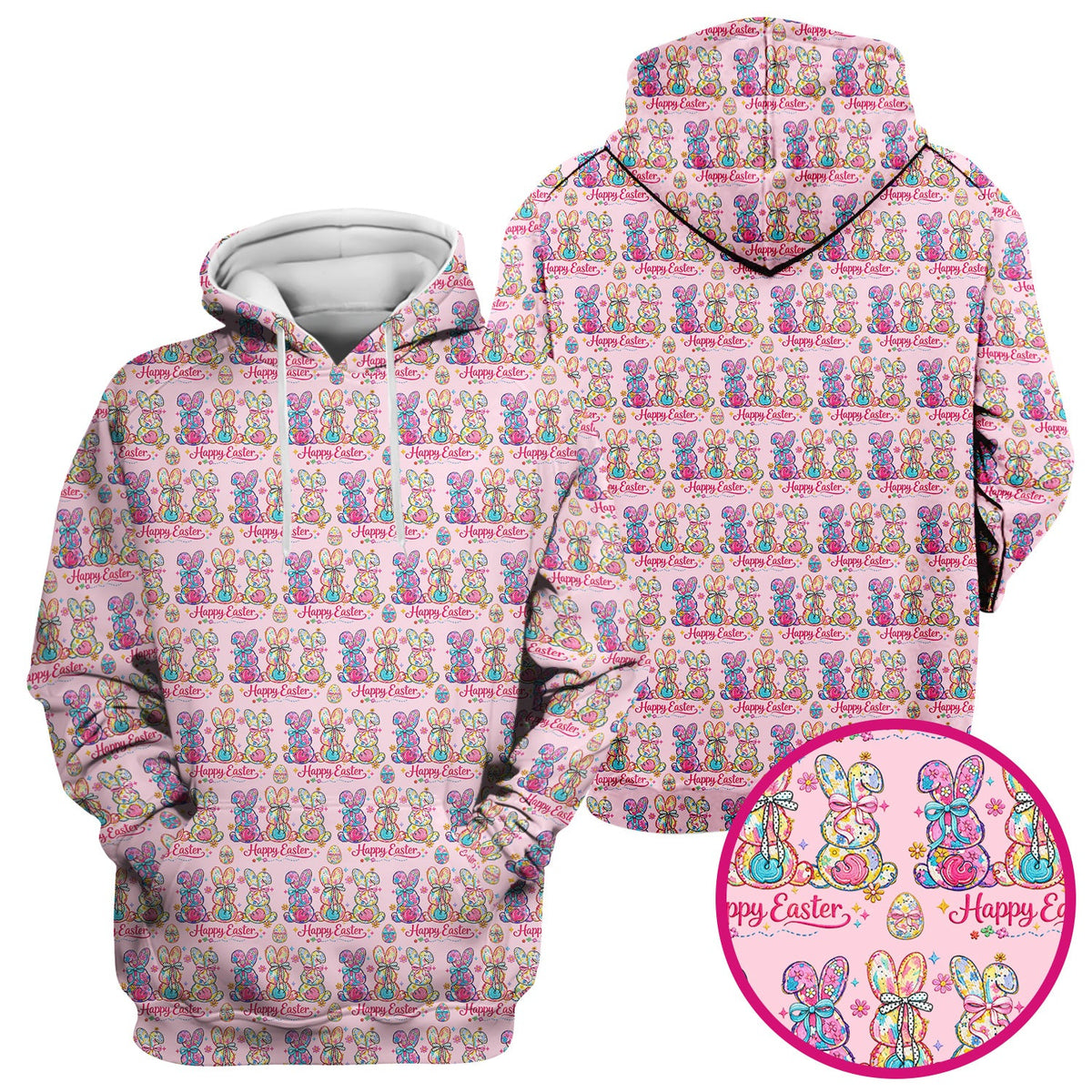 Pink Happy Easter Bunny Pattern Scrub Top, Comfortable Scrubs for Nurses