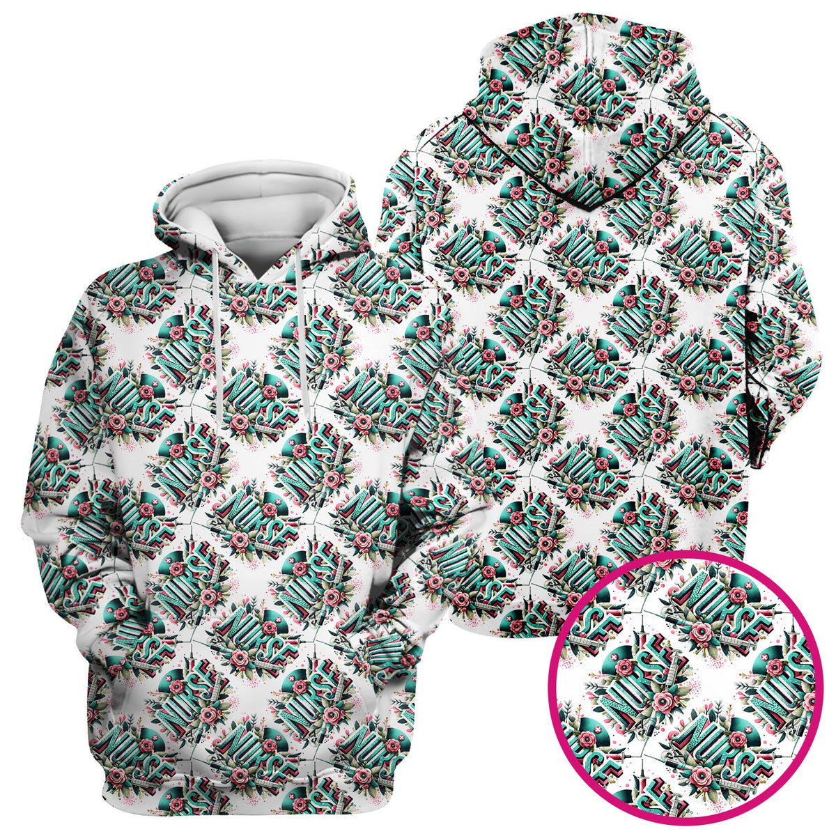 Typography Floral Nurse Scrub Top