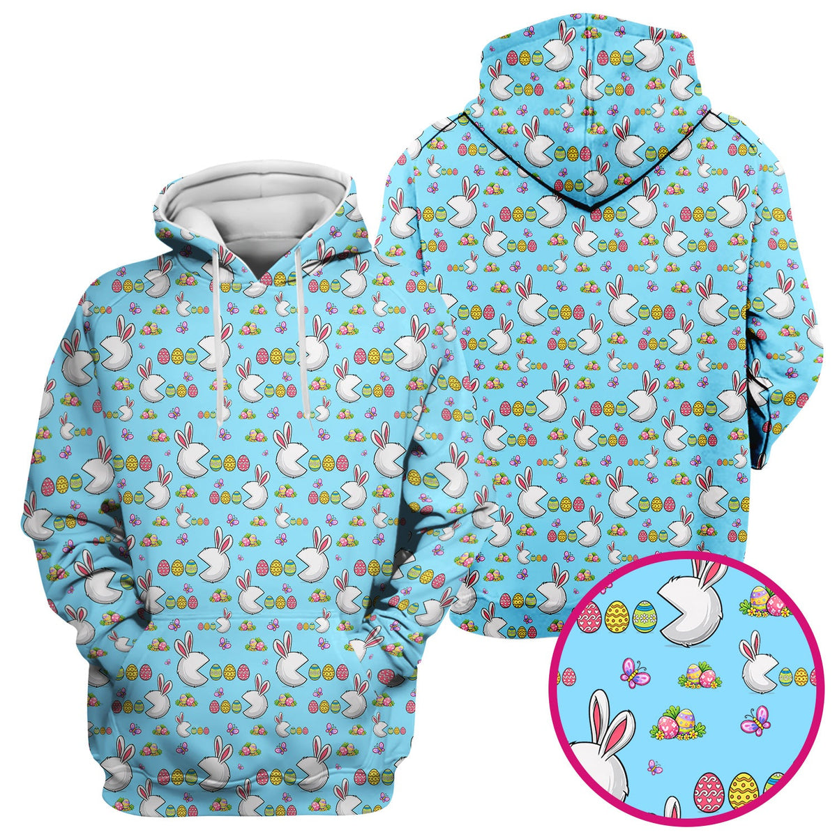 Easter Bunny and Colorful Eggs Print Scrub Top, Breathable Fabrics Nursing Uniform