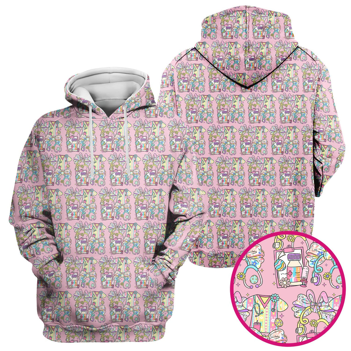 Colorful Nurse Scrub Supplies Pattern Scrub Top, Breathable Fabrics Nursing Uniform