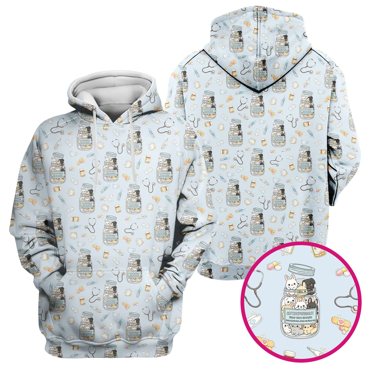 Whimsical Antidepressant Rabbit Jar Nurse Scrub Top