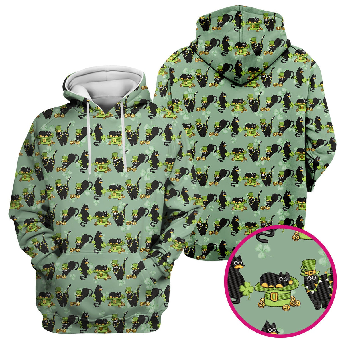St Patrick Black Cat Clover Nurse Scrub Top