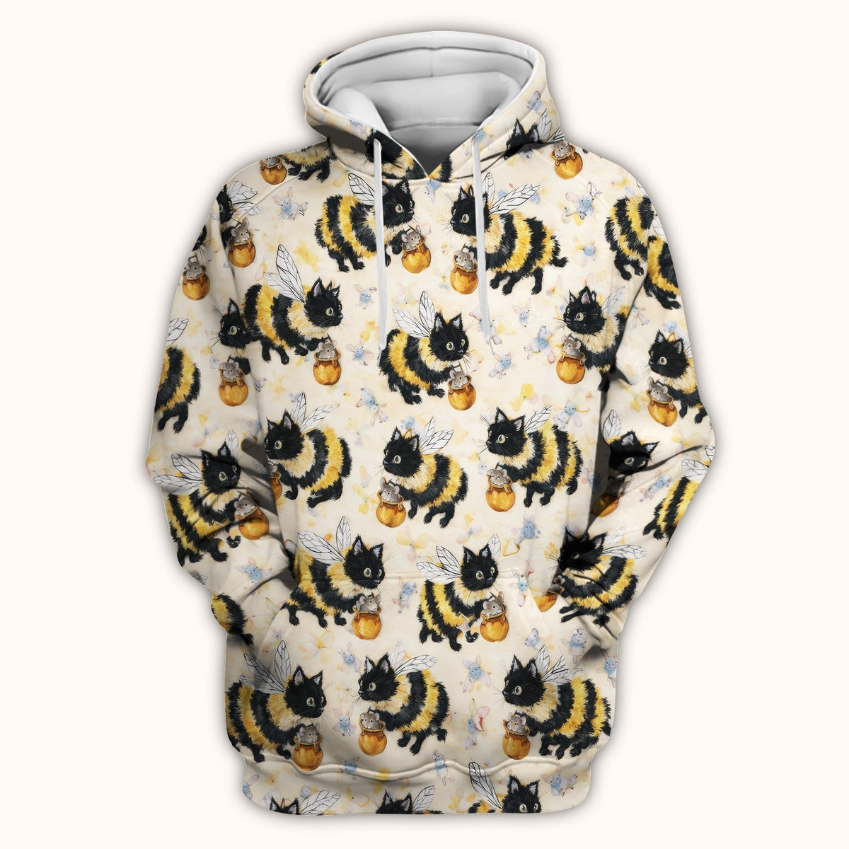 Adorable Nurse Bumblebee Cat Honey Jar Winged Pattern Scrub Top, Comfortable Scrubs for Nurses