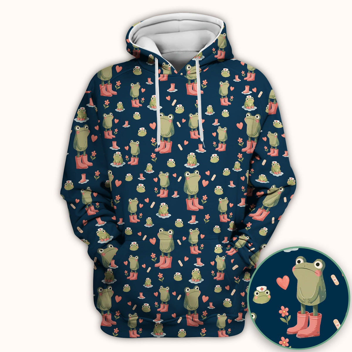 Adorable Frog Boots Heart Pattern Scrub Top, Comfortable Scrubs for Nurses