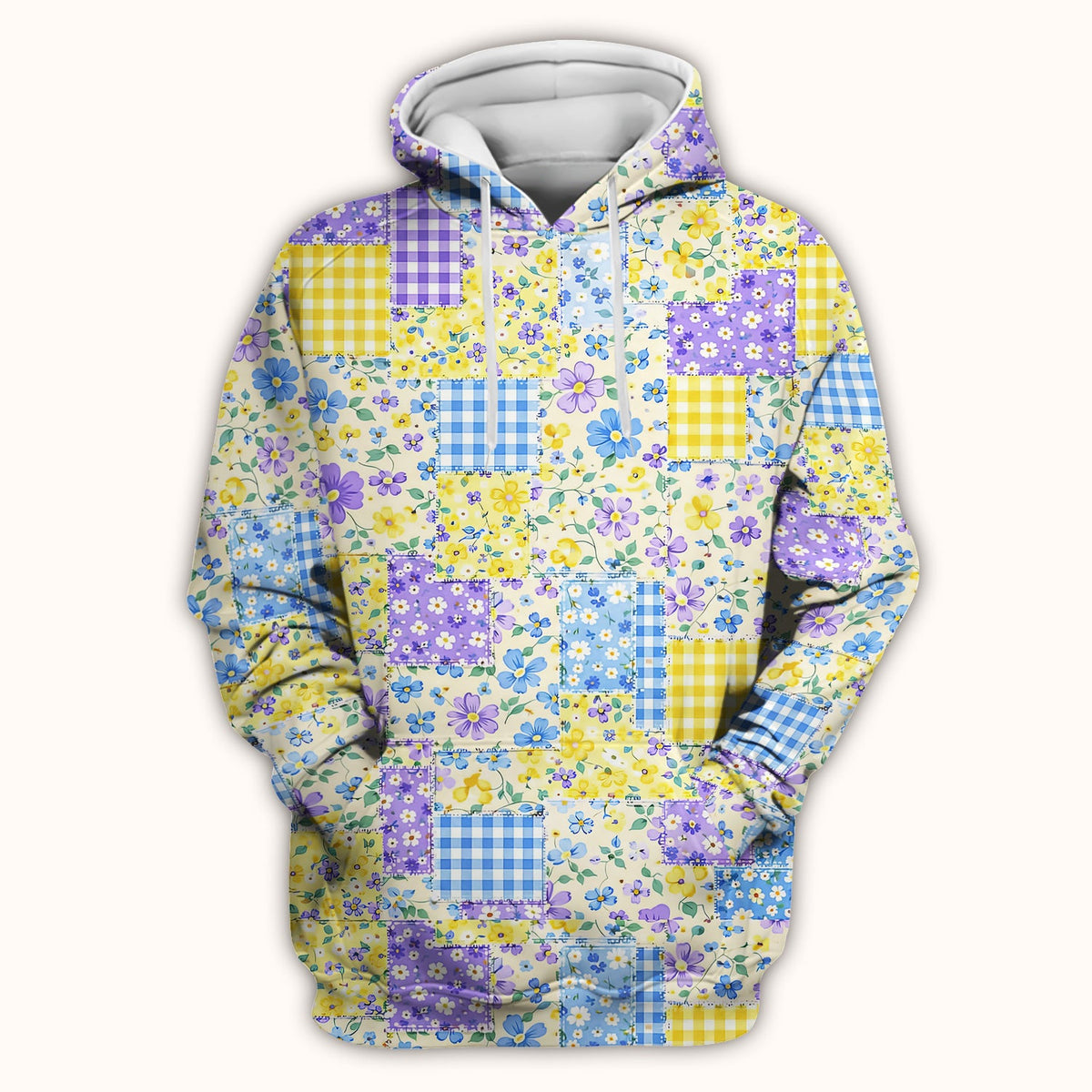 Cute Floral Patchwork Gingham Pattern Scrub Top, Breathable Fabrics Nursing Uniform