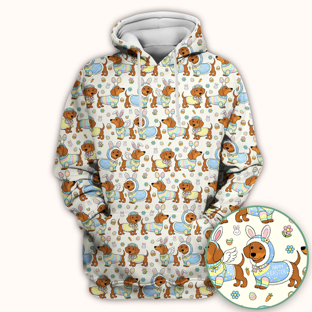 Easter Dachshund Bunny Print Scrub Top, Breathable Fabrics Nursing Uniform