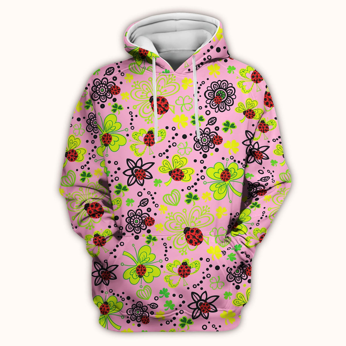 Ladybug Clover Floral Pattern Print Scrubs Nurses, Breathable Fabrics Nursing Uniform