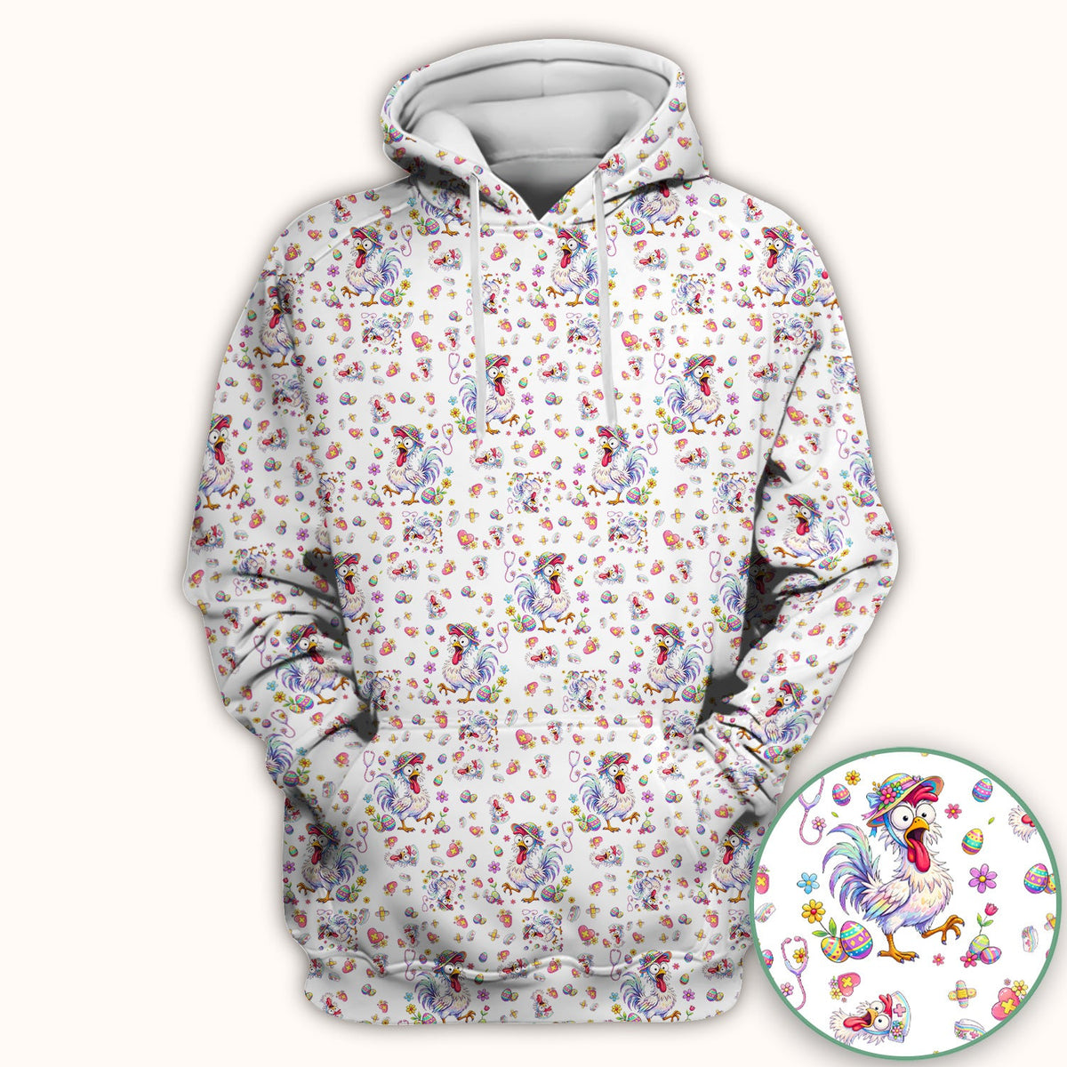 Funny Easter Nurse Chicken Pattern Scrub Top, Comfortable Scrubs for Nurses