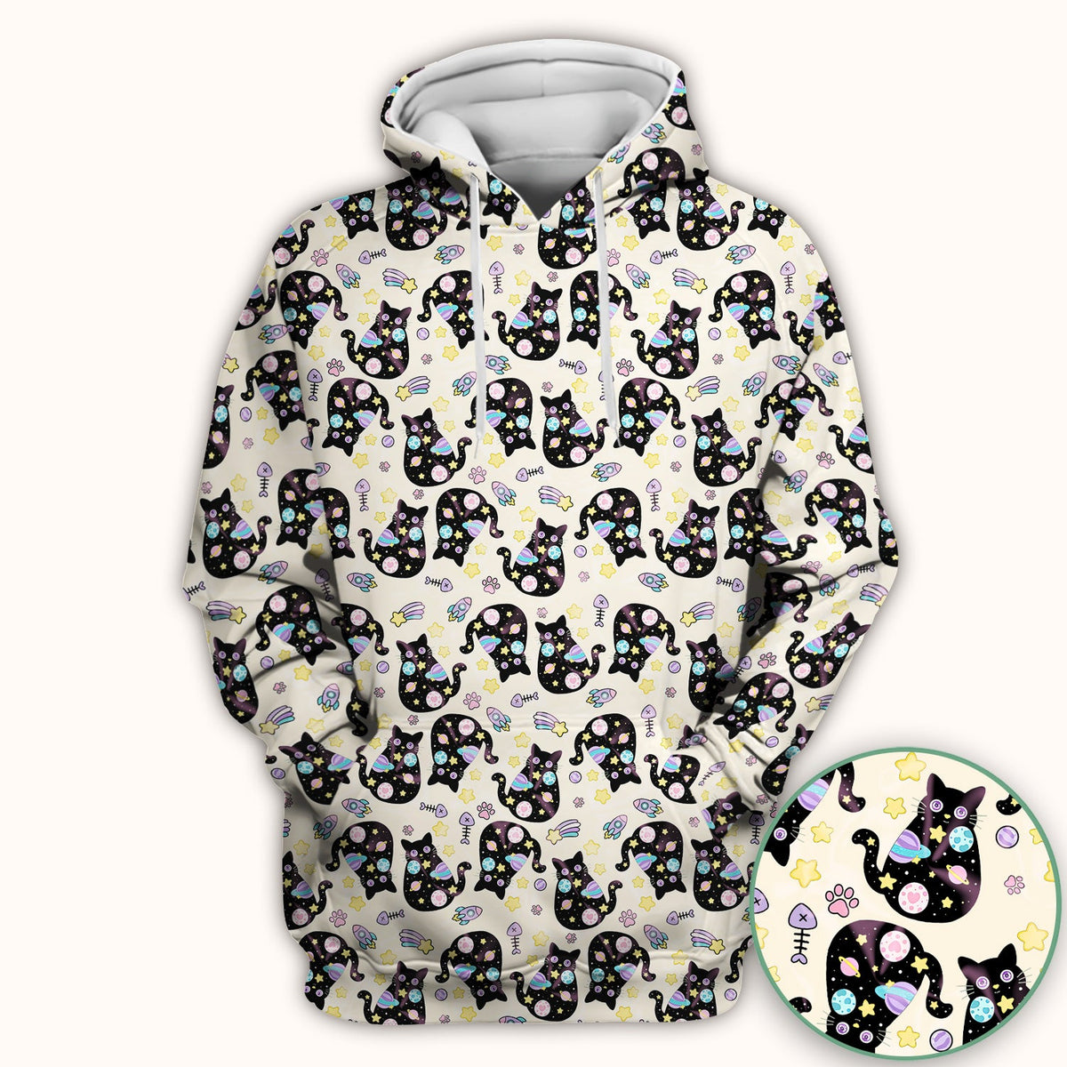 Galaxy Black Cat Space Nurse Scrub Top