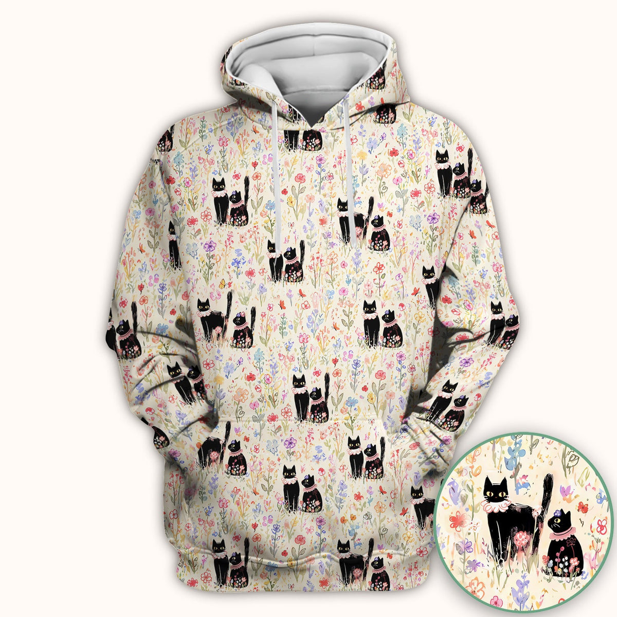 Cute Black Cats Wildflower Garden Nurse Scrub Top