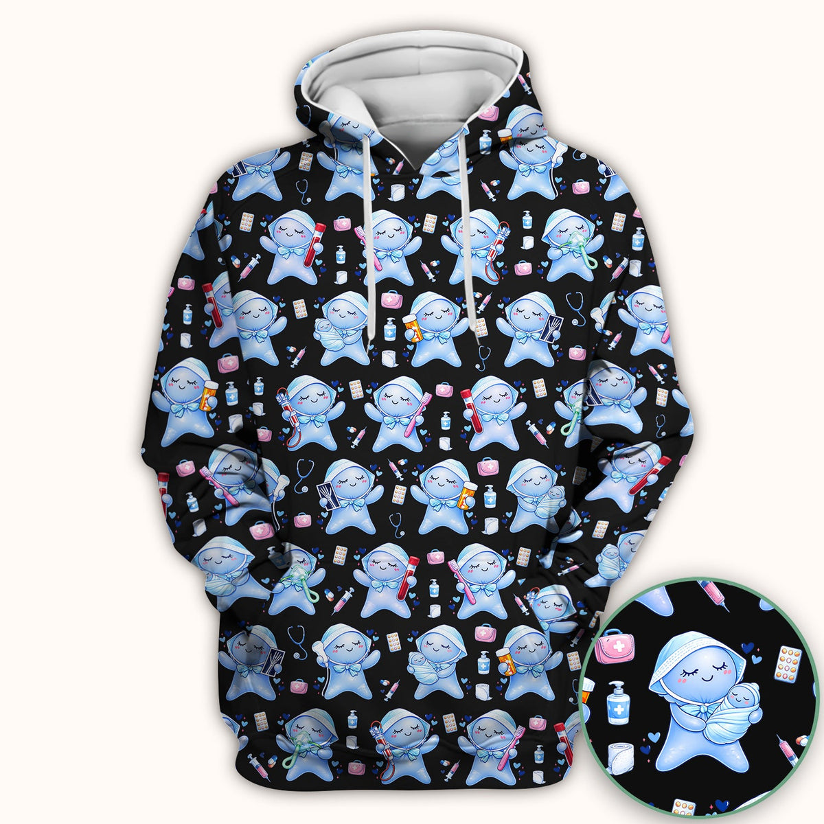 Dental Tooth Character Nurse Scrub Top