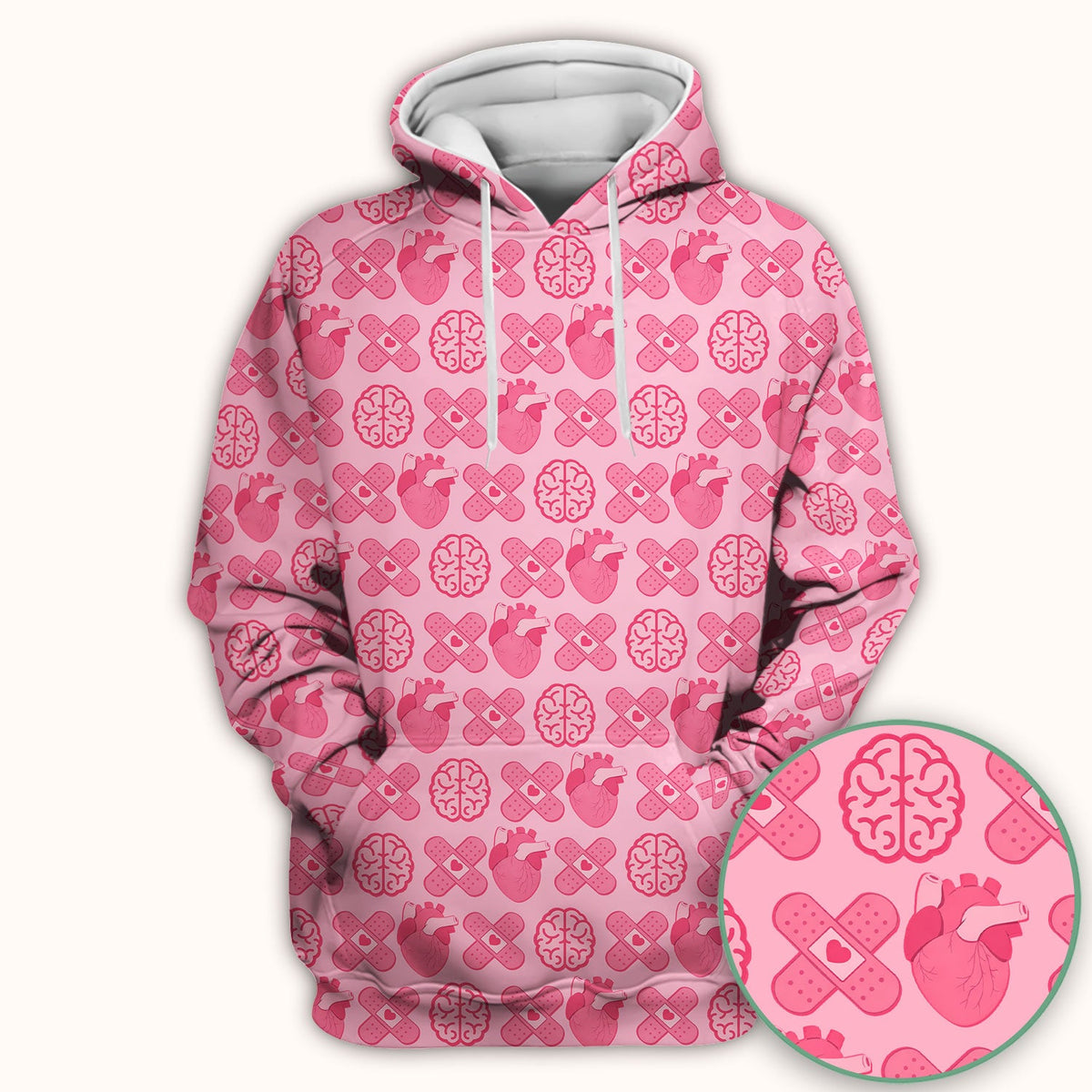 Heart & Brain Medical Icon Pattern Scrub Top, Breathable Fabrics Nursing Uniform