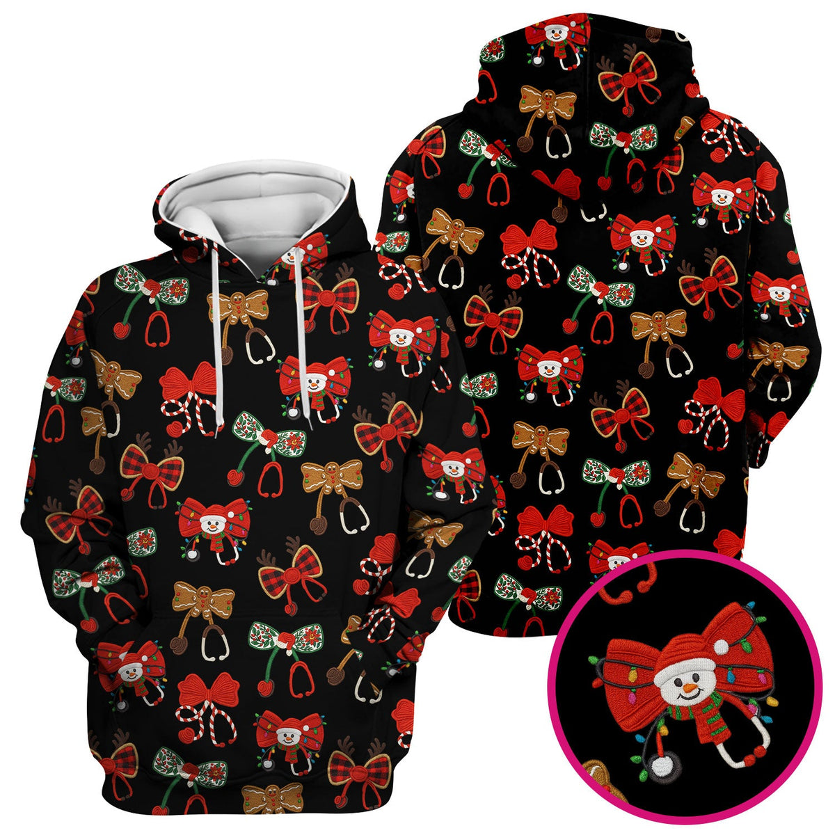 Christmas Stethoscope Bow Nurse Scrub Top