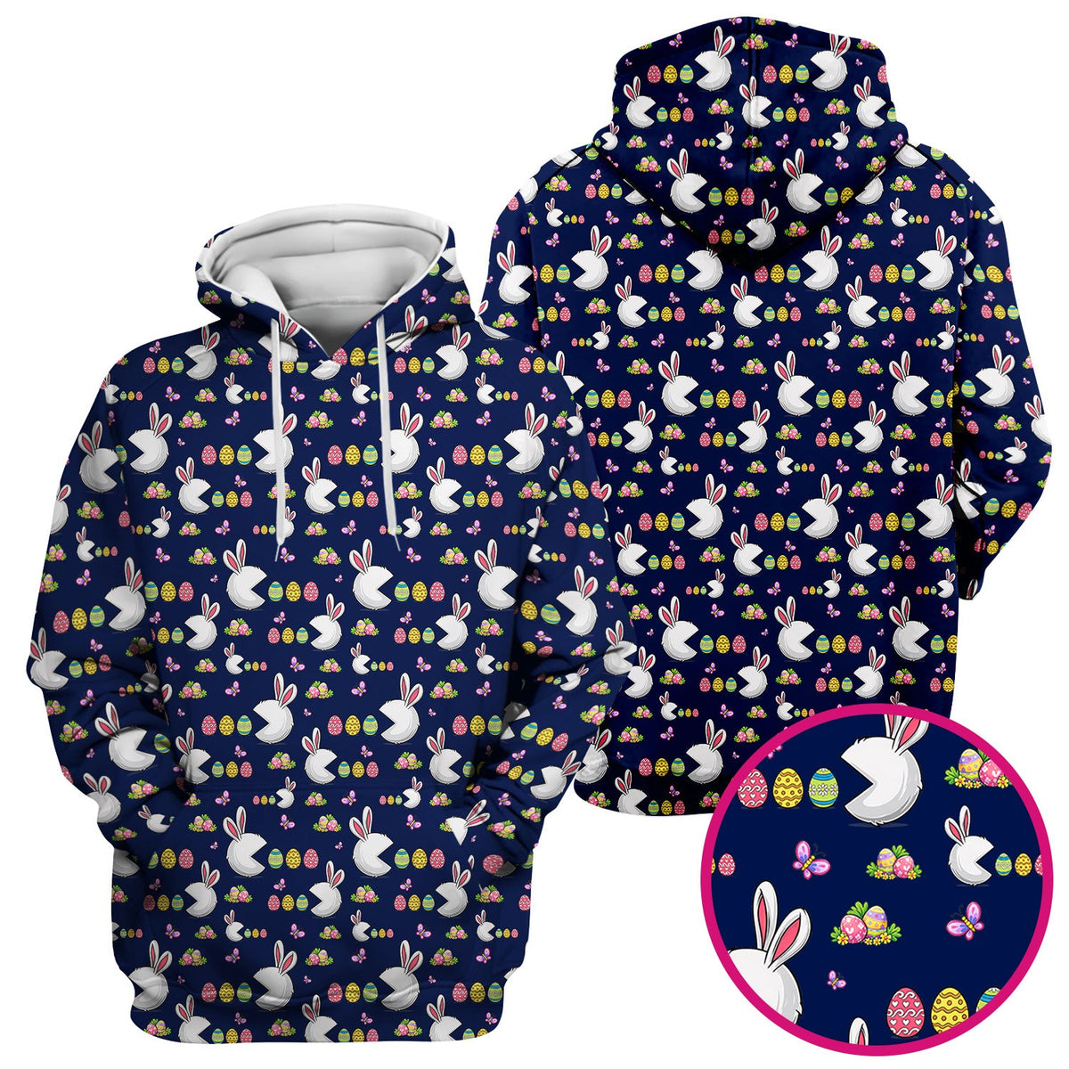 Easter Bunny and Colorful Eggs Print Scrub Top, Breathable Fabrics Nursing Uniform