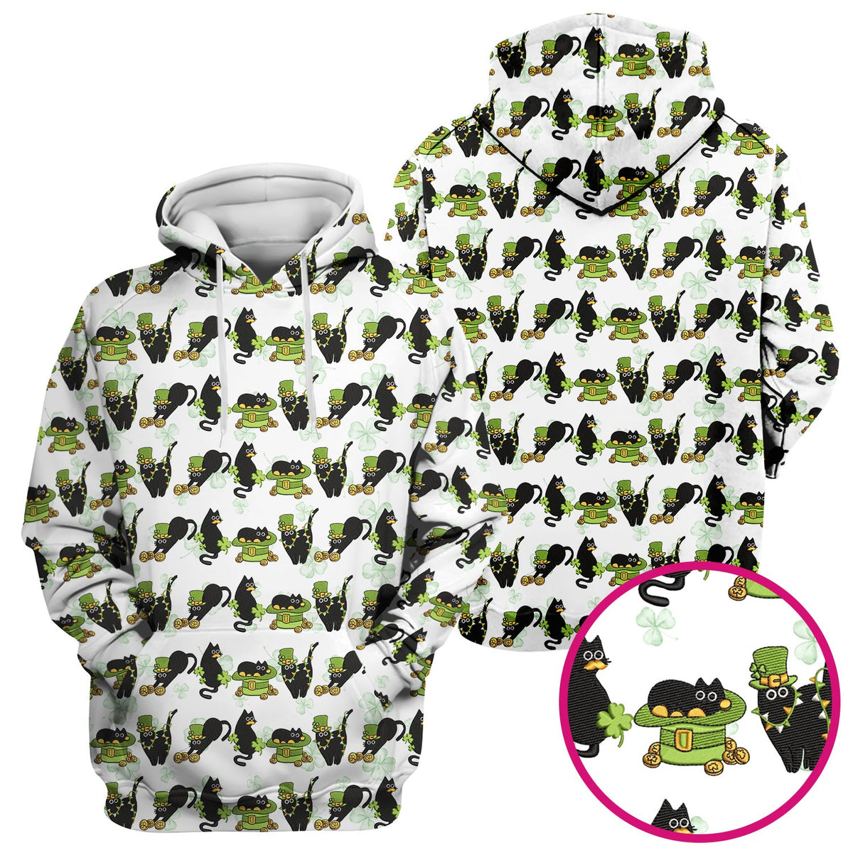 St Patrick Black Cat Clover Nurse Scrub Top