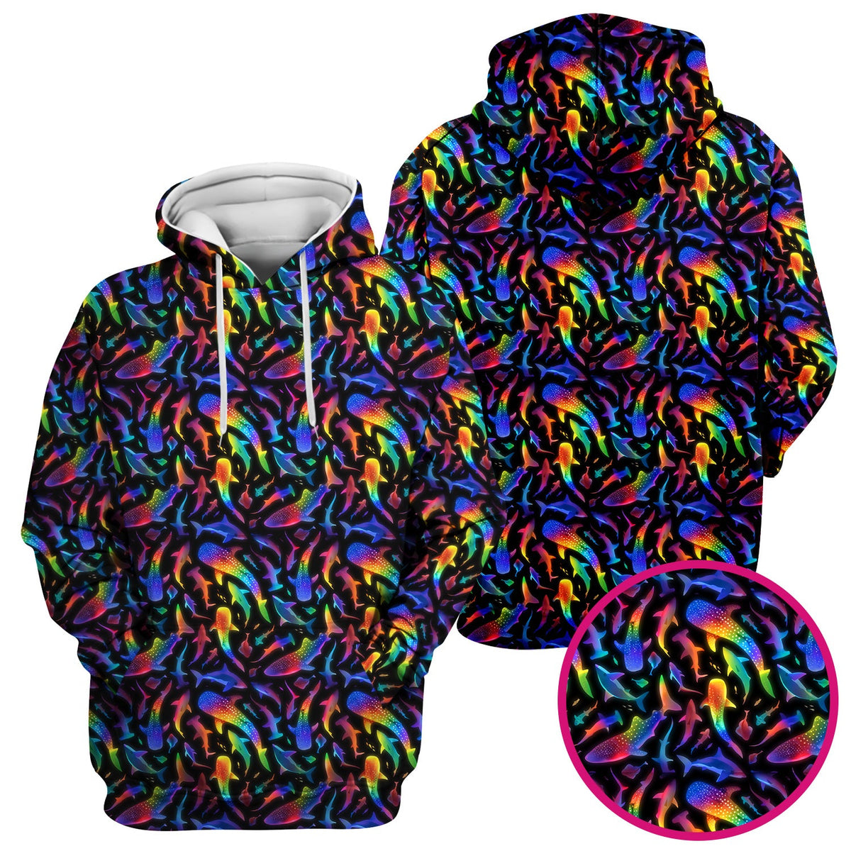 Vibrant Rainbow Shark Pattern Scrub Top, Comfortable Scrubs For Nurses