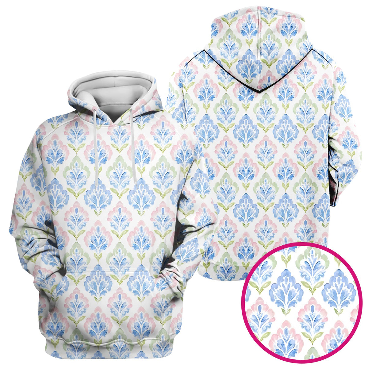Blue Floral Damask Nurse Scrub Top