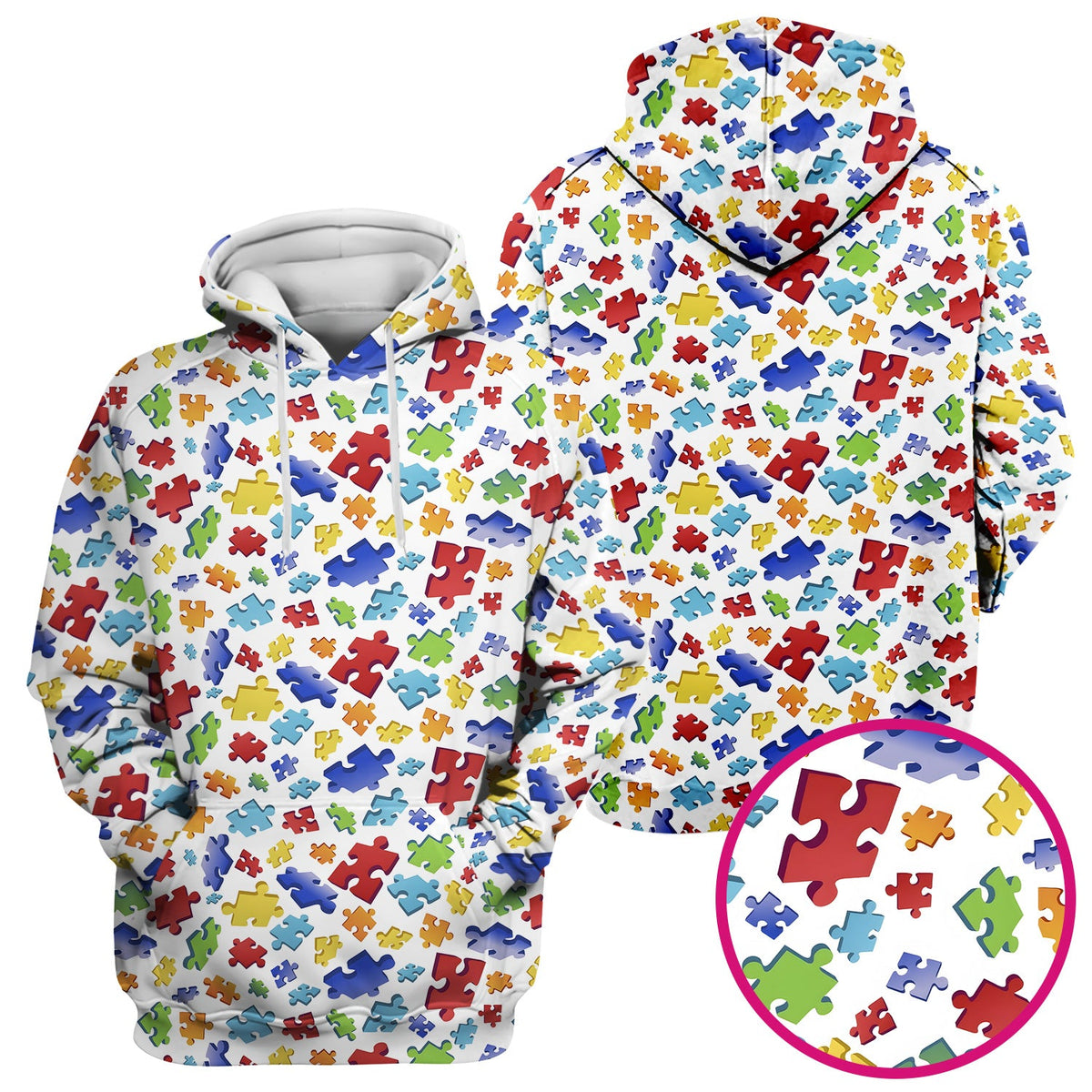 Colorful Scattered Puzzle Piece Nurse Scrub Top