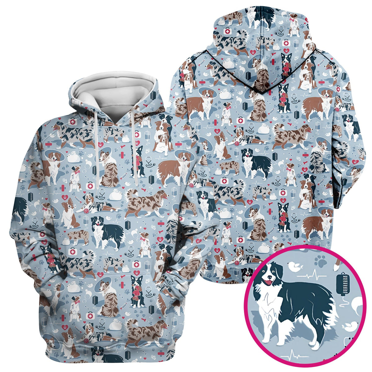 Cute Dog Pattern Veterinary Scrub Top, Breathable Fabrics Nursing Uniform