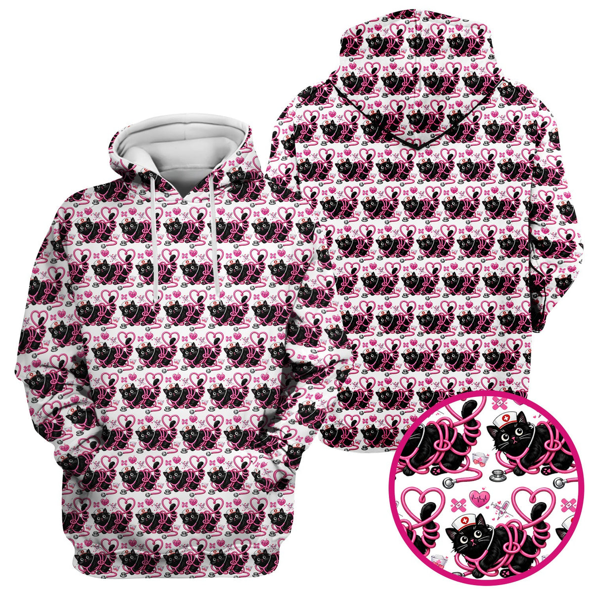 Valentine Cat Nurse Heart Scrub Top