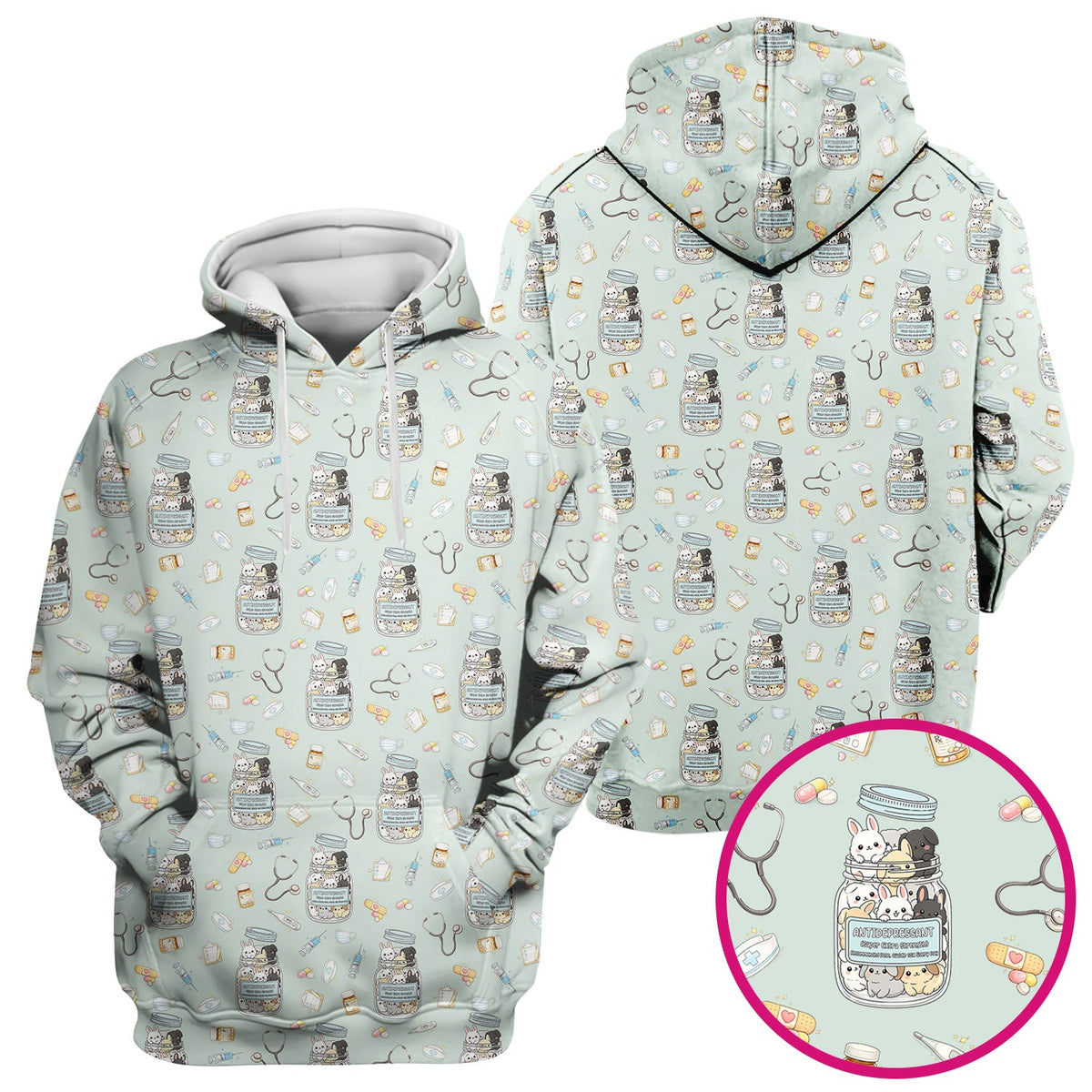 Whimsical Antidepressant Rabbit Jar Nurse Scrub Top